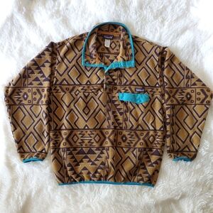 PATAGONIA Men's Synchilla Montana Siete Bear Brown Snap-T Fleece Pullover Aztec